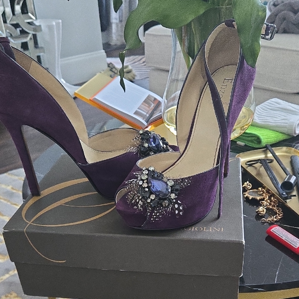 Enzo Angiolini Purple Embellished Heels